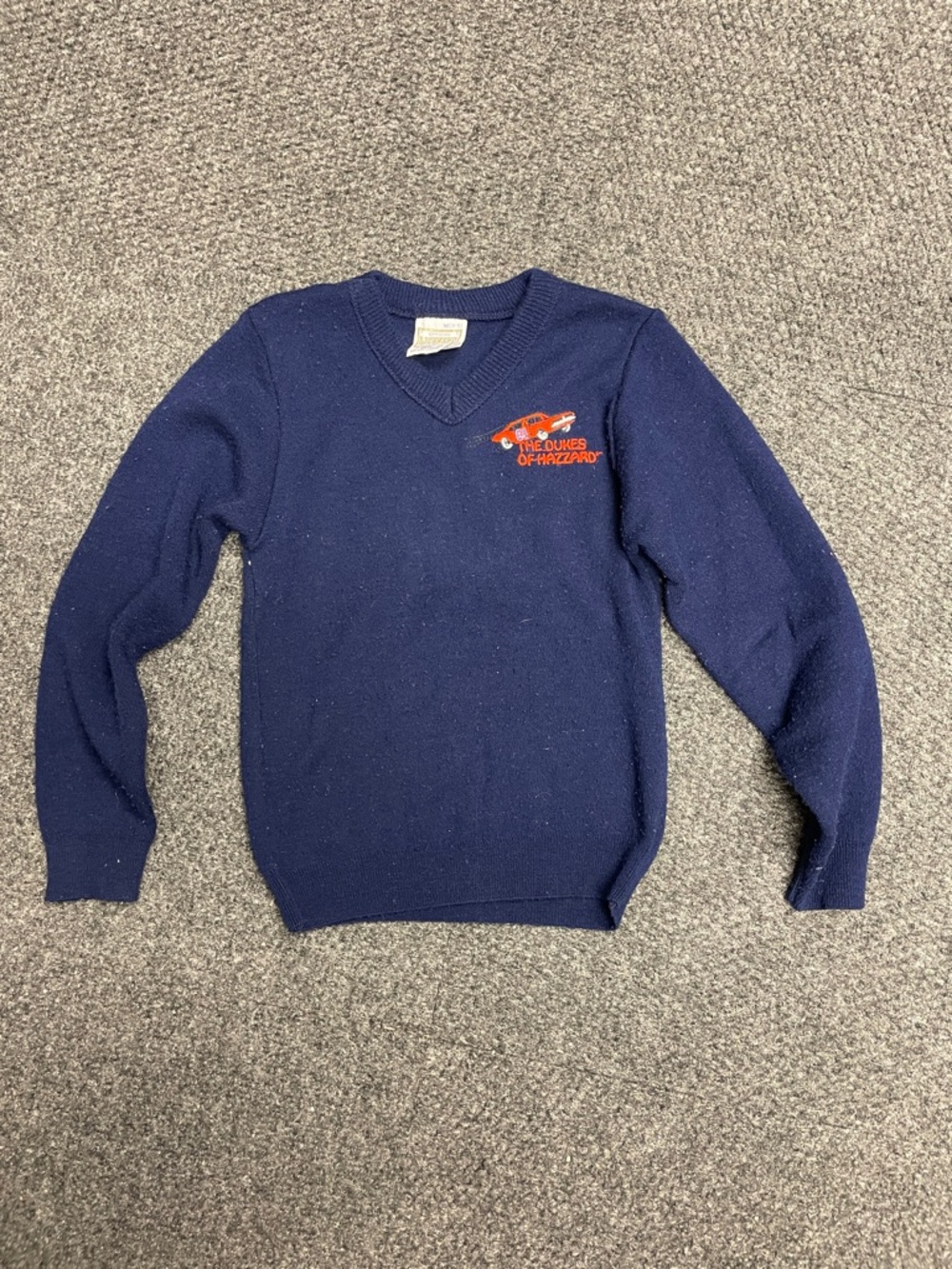 Vintage 1970s 1980s Dukes of Hazzard Boys Vneck sweater Garan Authentic blue Med